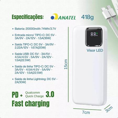 Imagem de Power Bank Carregador Portátil Turbo 20.000mah Com Anatel