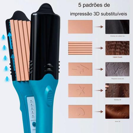 Imagem de Prancha Alisadora Ceramica Impressao 3D Cabelo Penteado Desenho Estrela Coraçao Raio Frisagem Modelagem Chapinha Alisamento