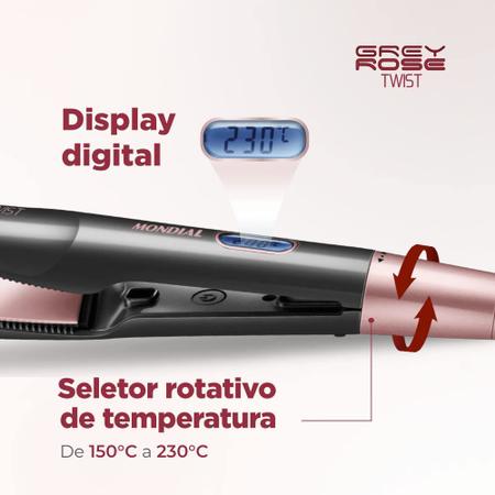 Imagem de Prancha Alisadora Twist P-29 50W Com 5 Níveis de Temperaturas Bivolt Cinza/Rosa - Mondial