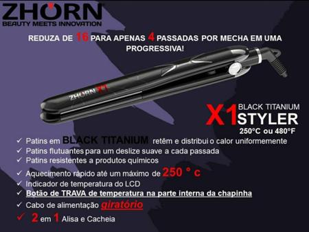 Imagem de Prancha Chapinha Cabelo X1 Black Titanium Zhorn 250 220v + Secador Extreme Lizze 2400w 220v