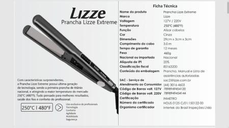 Imagem de Prancha de Cabelo Porfissional Lizze Extreme Com Placa de Titanio e Temperatura 450ºF