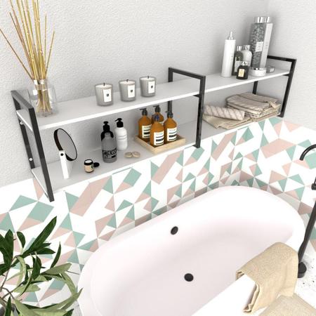 Imagem de Prateleira industrial banheiro organizador nicho mdf ferro estante branca branco off white madeira