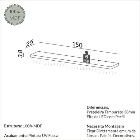 Imagem de Prateleira Reta 150cm com Fita de LED TB184