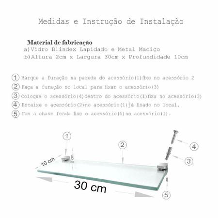 Prateleira Reta Em Vidro Kit 3 Peças Prátika 820Pk3 Grego - Grego Metal Imagem de Prateleira Reta Em Vidro Kit 3 Peças Prátika 820Pk3 Grego