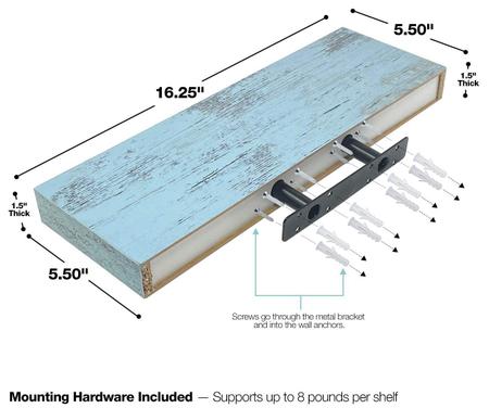 Imagem de Prateleiras flutuantes Sorbus Rustic Blue, pacote com 3 unidades, parede de 16 polegadas