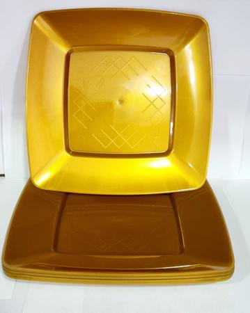 Imagem de Prato Acrílico Quadrado Resistente 15cm Dourado - 10 unid