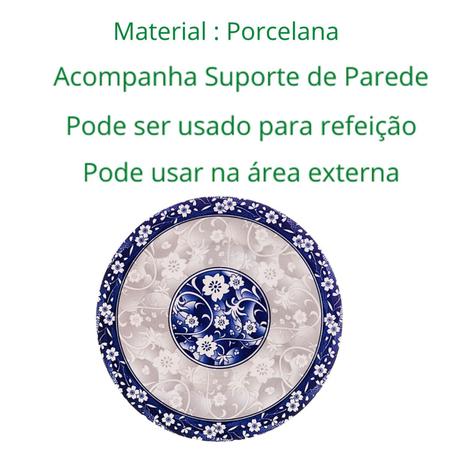 Imagem de Prato de Parede Porcelana Sobremesa Ø20cm Acompanha Suporte de Parede