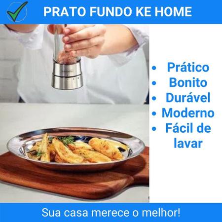 Imagem de Prato de Sobremesa 20 cm Aço Inox KeHome Durabilidade Beleza Cozinha Mesa Posta