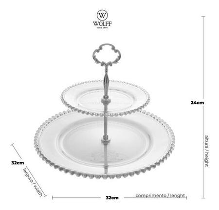 Imagem de Prato Duplo P/ Doces Petiscos Frutas Pearl Cristal Wolff