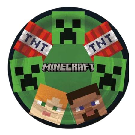 8 Pratos de Papel Minecraft 23 cm ⋆ Festa Na Hora
