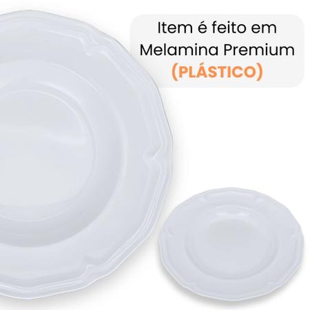 Imagem de Prato Fundo Branco 22,5 Cm Borda Decorada Delicada em Melamina / Plastico Premium  Bestfer 