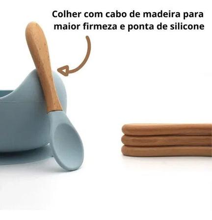 Imagem de Prato Infantil Em Silicone Com Ventosa + Colher Em Cabo De Madeira