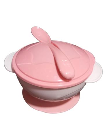 Imagem de Prato Infantil Tigela Bowl Com Ventosa Silicone Base Antiderrapante Pote com Tampa Colher