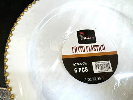 Imagem de Prato Jantar 26Cm Plástico Luxo Perola Bolinha Dourada- 18Un