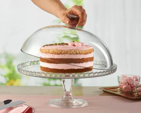 Imagem de Prato para bolo Patisserie em vidro com tampa 32cm diametro - LUXO