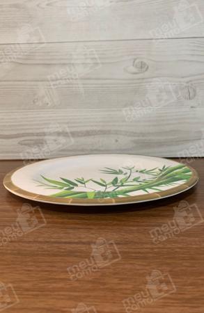 Imagem de Prato Raso de Jantar Redondo em Melamina Estampa de Bambu Ideal Para Refeições Utensílio de Cozinha 28cm