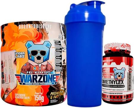 Imagem de Pré Treino Warzone com Pump Matrix 150g  - Underlabz + Dimethylex 60 Caps + Coqueteleira