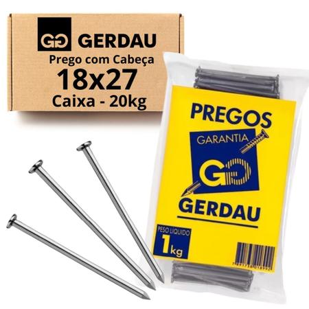 Imagem de Prego com Cabeça Galvanizado 18x27 Gerdau - Caixa com 20kg
