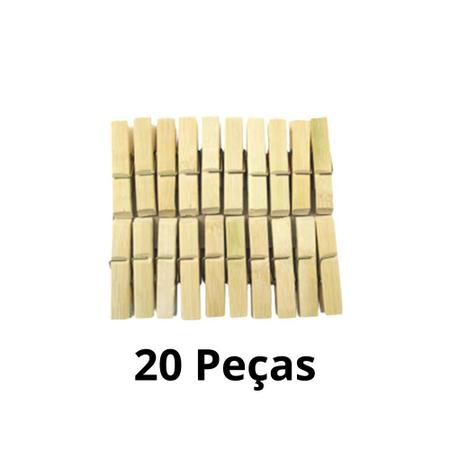 Imagem de Prendedor de Roupa com 20 Peças Bambu e Metal 6x1,1cm - FWB