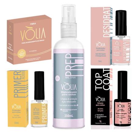 Imagem de Preparadores Volia Prep 350ml+Desidrat+Primer+Fibra+Top Coat