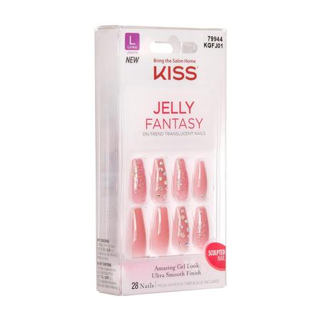 Imagem de Press On Nails KISS Gel Fantasy 'Be Jelly' em forma de caixão rosa