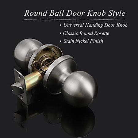 Imagem de Probrico Round Passage Door Maçanetas para Hall/Closet Brushed Nickel Interior Keyless Door Knobs, 6 Pack