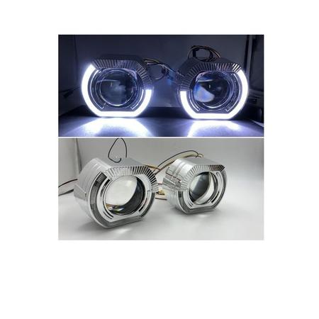 Projetor h1 para adaptação em farol com lampada h4 e h7 angel eyes branco com meio efeito vermelho carcaça cromada - SINOLYN Imagem de Projetor h1 para adaptação em farol com lampada h4 e h7 angel eyes branco com meio efeito vermelho carcaça cromada