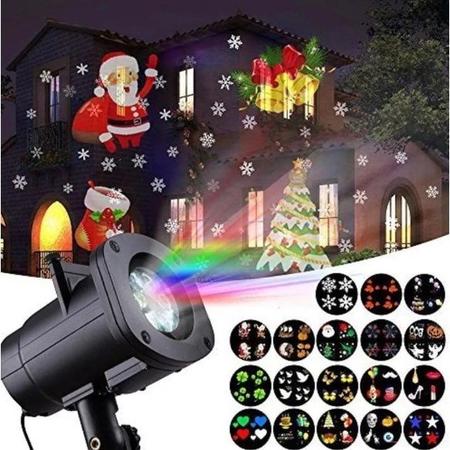 Imagem de Projetor Natal Led Natalino 12 Cartão Desenhos Laser Espeto Jardim Bivolt Flocos Festas Canhão de Luz