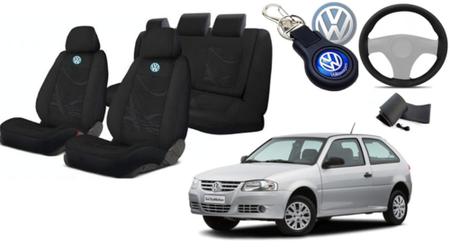 Imagem de Proteção e Estilo: Kit Capas Tecido Gol 2005-2014 + Capa Volante + Chaveiro VW