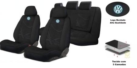 Proteção Total: Capas de Tecido para Bancos Voyage 2009-2016 + Volante e Chaveiro VW - Aero Print Imagem de Proteção Total: Capas de Tecido para Bancos Voyage 2009-2016 + Volante e Chaveiro VW