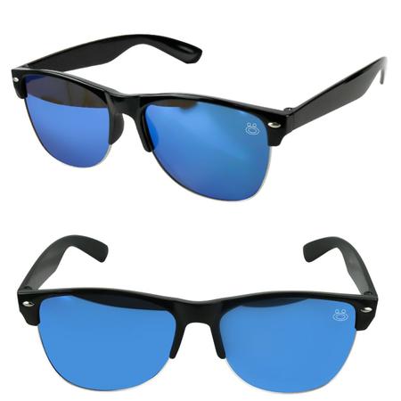 Imagem de proteção uv oculos sol masculino clubmaster + case lente azul estiloso vintage preto acetato casual