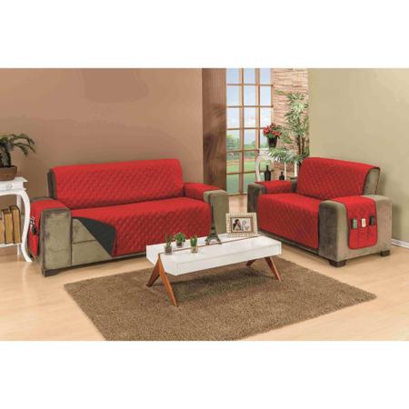 Imagem de Protetor capa avulsa de sofa padrao reclinavel ou fixo de 2 lugares dupla face + porta objetos largura do assento 1,10m