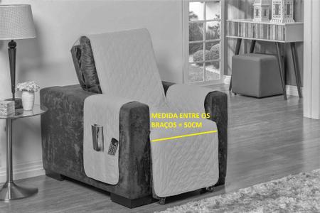 Imagem de Protetor capa de sofa poltrona de 1 lugar  fixa ou reclinavel + dupla face + porta objetos largura assento de 50cm