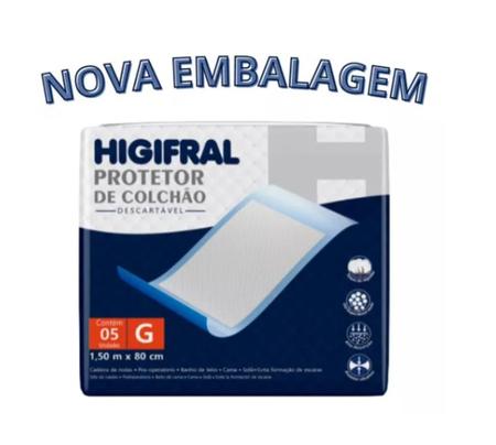 Imagem de Protetor De Colchão e Lençol Descartável Geriatrico Higifral G Kit com 8 Pacotes com 5unid