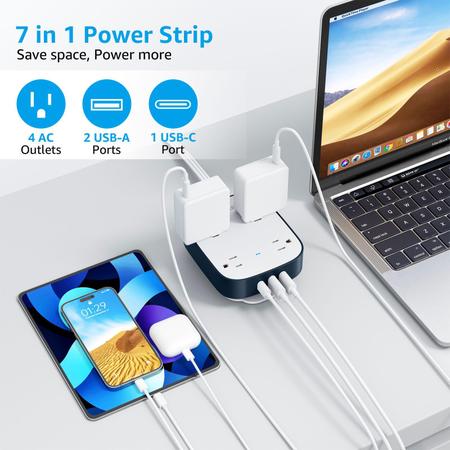 Imagem de Protetor de sobretensão Power Strip WEIMIL Flat Plug 4 tomadas de 5 pés