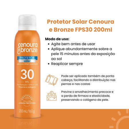 Imagem de Protetor Filtro Solar Corporal Spray FPS30 Cenoura & Bronze