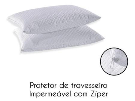 Imagem de Protetor Impermeável de Colchão Casal Queen mais 2 Porta Travesseiro com Saia Box Branco