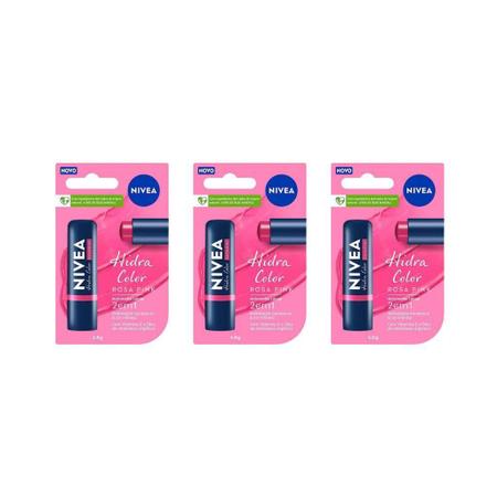 Imagem de Protetor Labial Nivea 4,8G Hidra Color Rosa - Kit C/3 Un