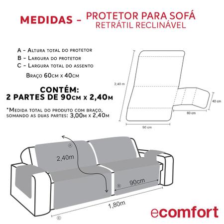 Imagem de Protetor Sofá Retrátil Reclinável 2,40m Matelado King Size