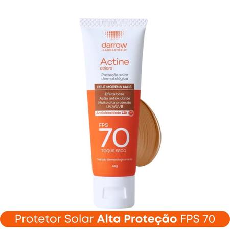 Imagem de Protetor Solar Actine Colors FPS 70 Efeito Base Cor Morena Mais (Pele Negra) Toque Seco Antioleosidade 40g