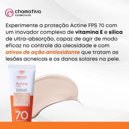 Imagem de Protetor Solar Actine FPS 70 Efeito Base Cor Pele Clara Tom 1 Toque Seco Antioleosidade 40g