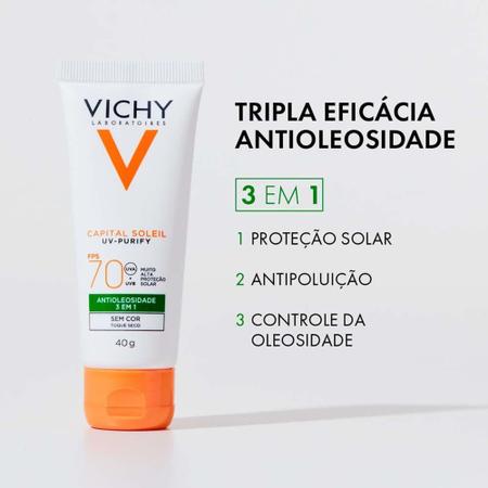 Imagem de Protetor Solar Facial com Cor Vichy  Capital Soleil Purify