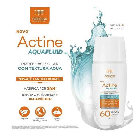 Imagem de Protetor Solar Facial Darrow Actine Aquafluid FPS60 Cor Tom Claro/Médio 40g