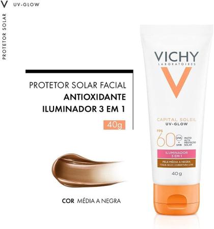 Imagem de Protetor Solar Facial Vichy Capital Soleil UV-Glow FPS60 Pele Média a Negra 40g (VENCIMENTO 07/24)