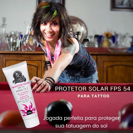 Imagem de Protetor Solar FPS 54 + Hidratante Genderless +Sabonete Mousse. Realça as cores da tatuagem de forma imediata, brilho saudável e cores radiantes