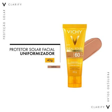 Imagem de Protetor Solar Idéal Soleil Clarify Média FPS 60 Gel Creme Com Cor 40g