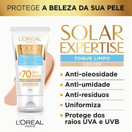 Imagem de Protetor Solar L'Oréal Paris Solar Expertise Facial Toque Limpo com Cor FPS 70