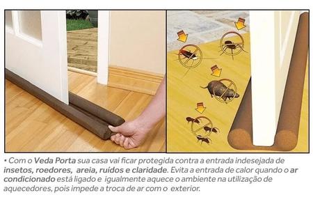 Imagem de Protetor Veda Frestas Porta 90cm Anti Insetos Poeira Ruído Rolinho Residencial Casa Proteção Dupla Chuva Ar Funcional