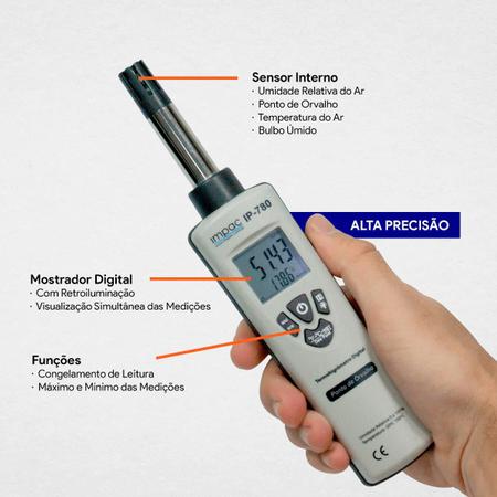 Imagem de Psicrômetro / Termohigrômetro Digital Portátil com sensor incorporado Mod.: IP-780 IMPAC