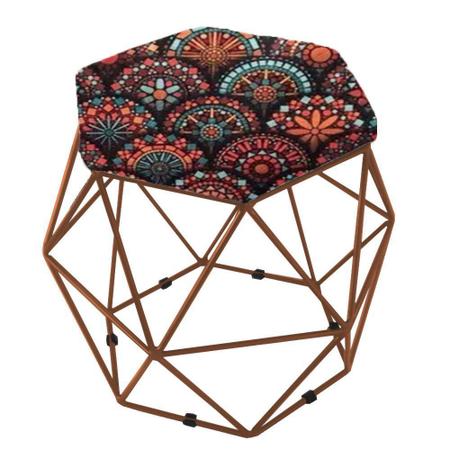 Imagem de Puff Aramado Bronze Assento Hexagonal Suede Mandala preto - SA Móveis